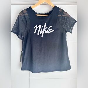 Nike Women's Fitted Black Tee with Mesh Sleeves